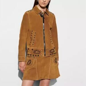 COACH 1941 Suede Lambs Leather Studded Jacket Tan Camel Sz 6 MSRP $1795